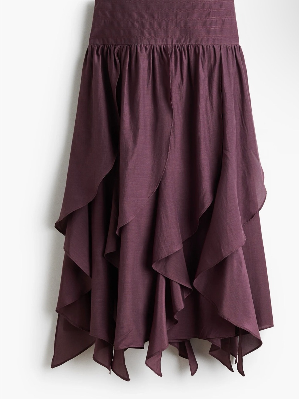 H&M Asymmetrical Ruffled Midi Skirt in Plum
